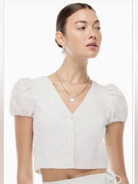 NWT Aritzia Sunday Best Babbs White Puff Sleeve Top Size XXS